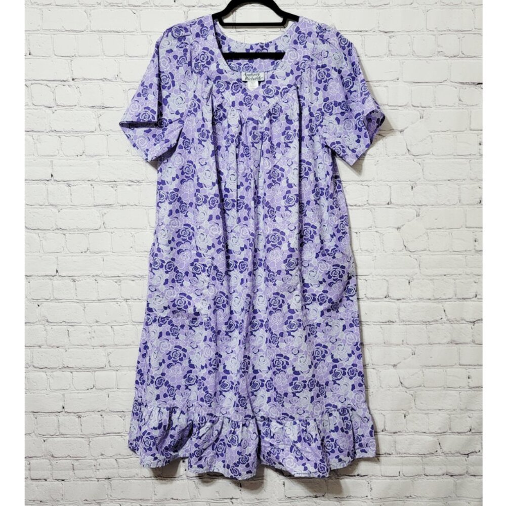 Anthony Richards Purple Floral Short Sleeve Midi House Dress L